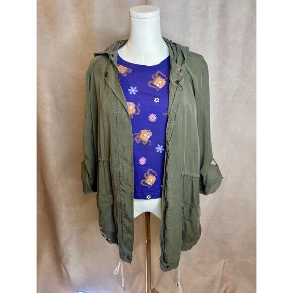 Pixley Lyocell Utility Jacket Olive Green Removable Hood Size L - Picture 4 of 9